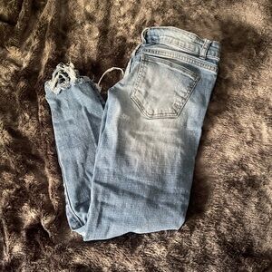 Blue Ankle Cropped Distressed Jeans
